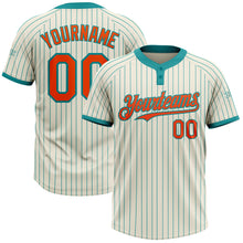 Загрузить изображение в средство просмотра галереи, Custom Cream Teal Pinstripe Orange Two-Button Unisex Softball Jersey