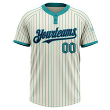 Загрузить изображение в средство просмотра галереи, Custom Cream Teal Pinstripe Navy Two-Button Unisex Softball Jersey
