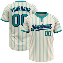 Загрузить изображение в средство просмотра галереи, Custom Cream Teal Pinstripe Navy Two-Button Unisex Softball Jersey