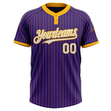 Загрузить изображение в средство просмотра галереи, Custom Purple Gold Pinstripe White Two-Button Unisex Softball Jersey