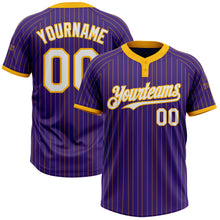 Загрузить изображение в средство просмотра галереи, Custom Purple Gold Pinstripe White Two-Button Unisex Softball Jersey