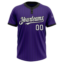Загрузить изображение в средство просмотра галереи, Custom Purple Black Pinstripe White Two-Button Unisex Softball Jersey
