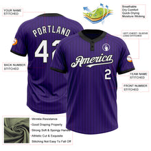 Load image into Gallery viewer, Custom Purple Black Pinstripe White Two-Button Unisex Softball Jersey

