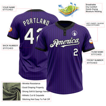 Загрузить изображение в средство просмотра галереи, Custom Purple Black Pinstripe White Two-Button Unisex Softball Jersey