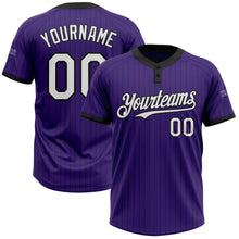 Загрузить изображение в средство просмотра галереи, Custom Purple Black Pinstripe White Two-Button Unisex Softball Jersey