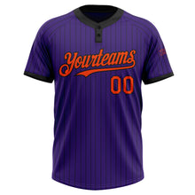 Загрузить изображение в средство просмотра галереи, Custom Purple Black Pinstripe Orange Two-Button Unisex Softball Jersey