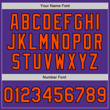 Load image into Gallery viewer, Custom Purple Black Pinstripe Orange Two-Button Unisex Softball Jersey
