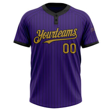 Загрузить изображение в средство просмотра галереи, Custom Purple Black Pinstripe Old Gold Two-Button Unisex Softball Jersey