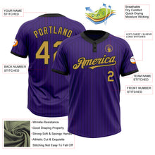 Load image into Gallery viewer, Custom Purple Black Pinstripe Old Gold Two-Button Unisex Softball Jersey
