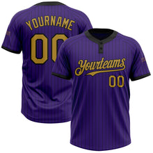 Load image into Gallery viewer, Custom Purple Black Pinstripe Old Gold Two-Button Unisex Softball Jersey
