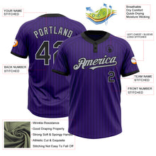 Загрузить изображение в средство просмотра галереи, Custom Purple Black Pinstripe Gray Two-Button Unisex Softball Jersey