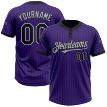Загрузить изображение в средство просмотра галереи, Custom Purple Black Pinstripe Gray Two-Button Unisex Softball Jersey