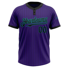 Загрузить изображение в средство просмотра галереи, Custom Purple Black Pinstripe Teal Two-Button Unisex Softball Jersey