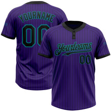 Load image into Gallery viewer, Custom Purple Black Pinstripe Teal Two-Button Unisex Softball Jersey
