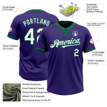 Загрузить изображение в средство просмотра галереи, Custom Purple Kelly Green Pinstripe White Two-Button Unisex Softball Jersey