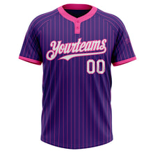 Загрузить изображение в средство просмотра галереи, Custom Purple Pink Pinstripe White Two-Button Unisex Softball Jersey