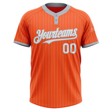 Загрузить изображение в средство просмотра галереи, Custom Orange Gray Pinstripe White Two-Button Unisex Softball Jersey