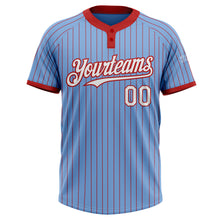 Load image into Gallery viewer, Custom Light Blue Red Pinstripe White Two-Button Unisex Softball Jersey