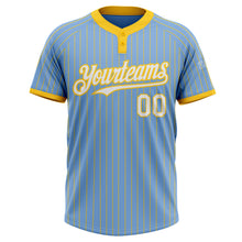 Load image into Gallery viewer, Custom Light Blue Yellow Pinstripe White Two-Button Unisex Softball Jersey

