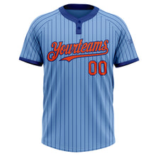 Load image into Gallery viewer, Custom Light Blue Royal Pinstripe Orange Two-Button Unisex Softball Jersey
