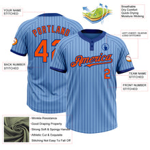 Load image into Gallery viewer, Custom Light Blue Royal Pinstripe Orange Two-Button Unisex Softball Jersey