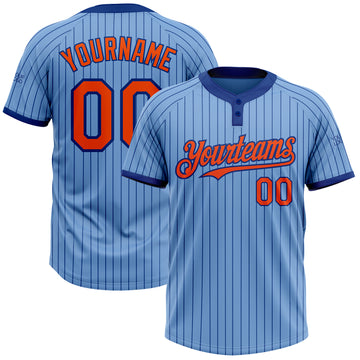 Custom Light Blue Royal Pinstripe Orange Two-Button Unisex Softball Jersey