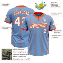 Load image into Gallery viewer, Custom Light Blue Orange Pinstripe White Two-Button Unisex Softball Jersey