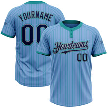Charger l'image dans la galerie, Custom Light Blue Teal Pinstripe Navy-Gray Two-Button Unisex Softball Jersey