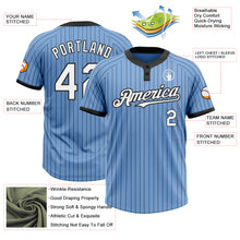 Laden Sie das Bild in den Galerie-Viewer, Custom Light Blue Black Pinstripe White Two-Button Unisex Softball Jersey