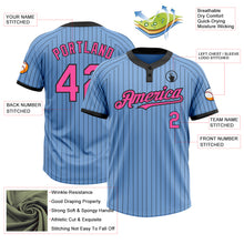 Load image into Gallery viewer, Custom Light Blue Black Pinstripe Pink Two-Button Unisex Softball Jersey
