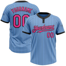Load image into Gallery viewer, Custom Light Blue Black Pinstripe Pink Two-Button Unisex Softball Jersey
