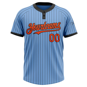 Custom Light Blue Black Pinstripe Orange Two-Button Unisex Softball Jersey