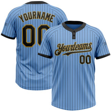 Загрузить изображение в средство просмотра галереи, Custom Light Blue Black Pinstripe Old Gold Two-Button Unisex Softball Jersey