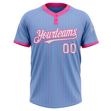 Load image into Gallery viewer, Custom Light Blue Pink Pinstripe White Two-Button Unisex Softball Jersey
