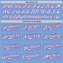 Load image into Gallery viewer, Custom Light Blue Purple Pinstripe White Two-Button Unisex Softball Jersey