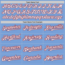 Load image into Gallery viewer, Custom Light Blue Crimson Pinstripe White Two-Button Unisex Softball Jersey