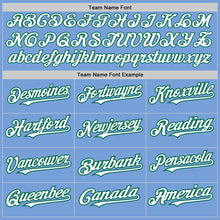 Load image into Gallery viewer, Custom Light Blue Kelly Green Pinstripe White Two-Button Unisex Softball Jersey