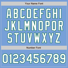 Load image into Gallery viewer, Custom Light Blue Kelly Green Pinstripe White Two-Button Unisex Softball Jersey