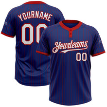 Laden Sie das Bild in den Galerie-Viewer, Custom Royal Red Pinstripe White Two-Button Unisex Softball Jersey