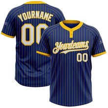 Laden Sie das Bild in den Galerie-Viewer, Custom Royal Yellow Pinstripe White Two-Button Unisex Softball Jersey