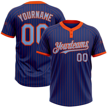 Custom Royal Orange Pinstripe Light Blue Two-Button Unisex Softball Jersey