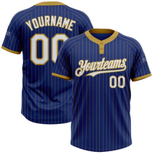 Laden Sie das Bild in den Galerie-Viewer, Custom Royal Old Gold Pinstripe White Two-Button Unisex Softball Jersey
