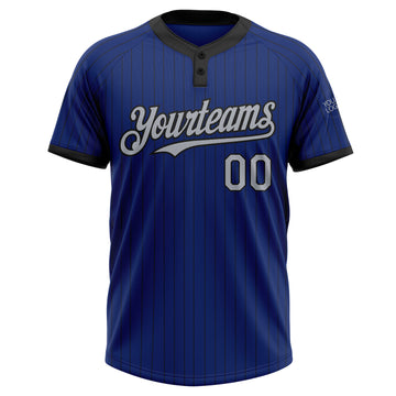 Custom Royal Black Pinstripe Gray Two-Button Unisex Softball Jersey