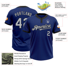Laden Sie das Bild in den Galerie-Viewer, Custom Royal Black Pinstripe Gray Two-Button Unisex Softball Jersey