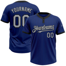 Laden Sie das Bild in den Galerie-Viewer, Custom Royal Black Pinstripe Gray Two-Button Unisex Softball Jersey