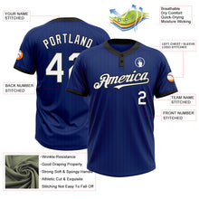 Laden Sie das Bild in den Galerie-Viewer, Custom Royal Black Pinstripe White Two-Button Unisex Softball Jersey