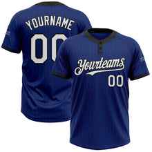 Laden Sie das Bild in den Galerie-Viewer, Custom Royal Black Pinstripe White Two-Button Unisex Softball Jersey