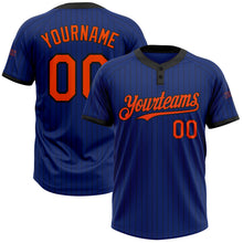 Laden Sie das Bild in den Galerie-Viewer, Custom Royal Black Pinstripe Orange Two-Button Unisex Softball Jersey