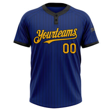 Laden Sie das Bild in den Galerie-Viewer, Custom Royal Black Pinstripe Gold Two-Button Unisex Softball Jersey