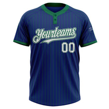 Laden Sie das Bild in den Galerie-Viewer, Custom Royal Kelly Green Pinstripe White-Gray Two-Button Unisex Softball Jersey